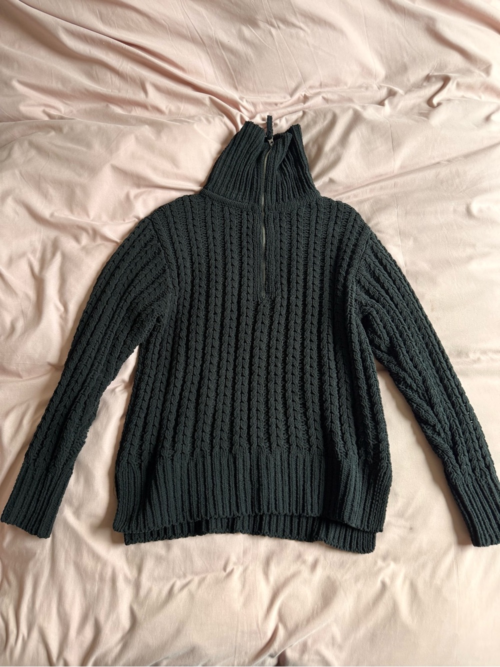 aerie Black Cable-Knit Half-Zip Turtleneck Sweater